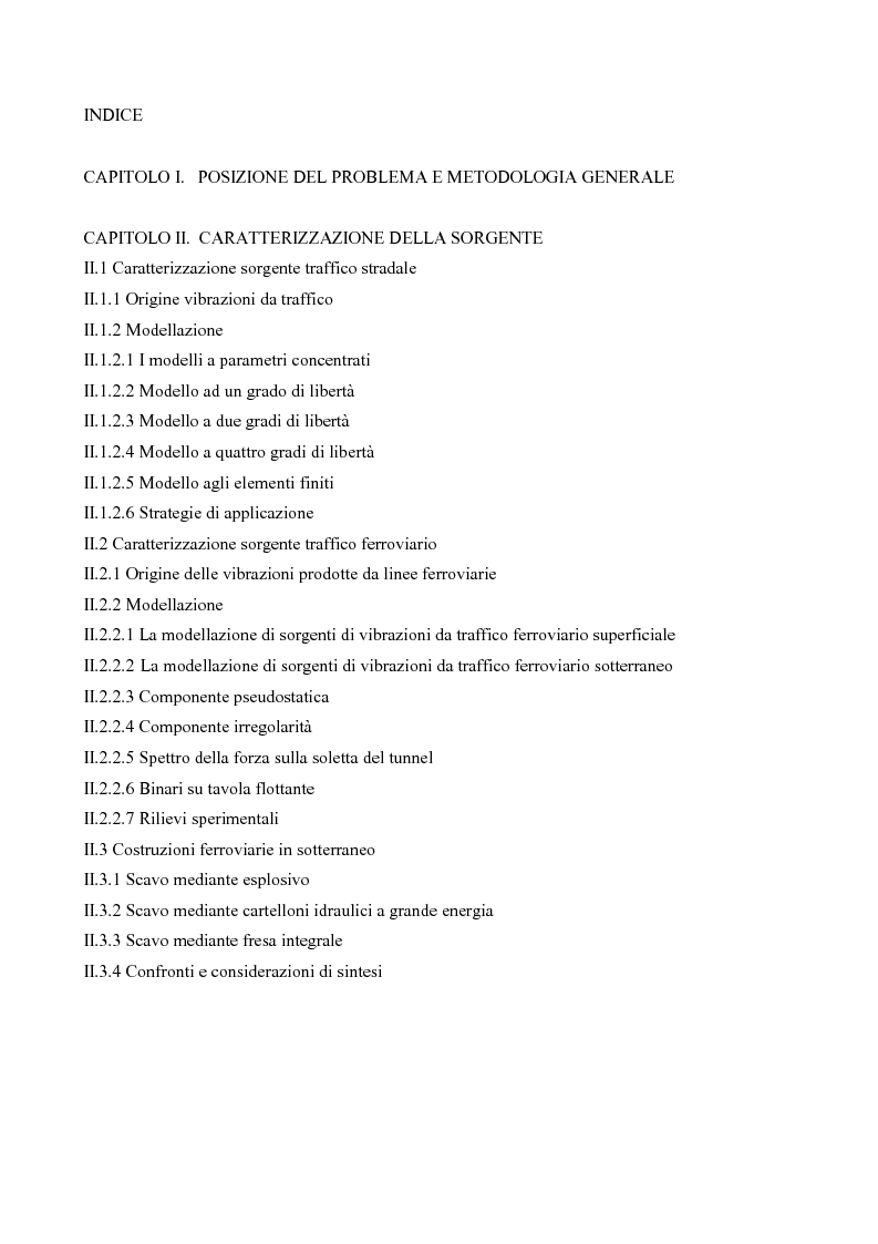 Indice della tesi: Vibrazioni indotte su terreno e manufatti da infrastrutture di trasporto, Pagina 1