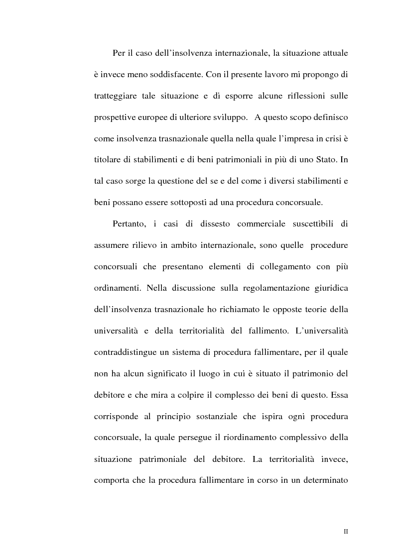 Anteprima della tesi: Il fallimento transfrontaliero nel regolamento comunitario 1346/2000 del 29 maggio 2000, Pagina 2
