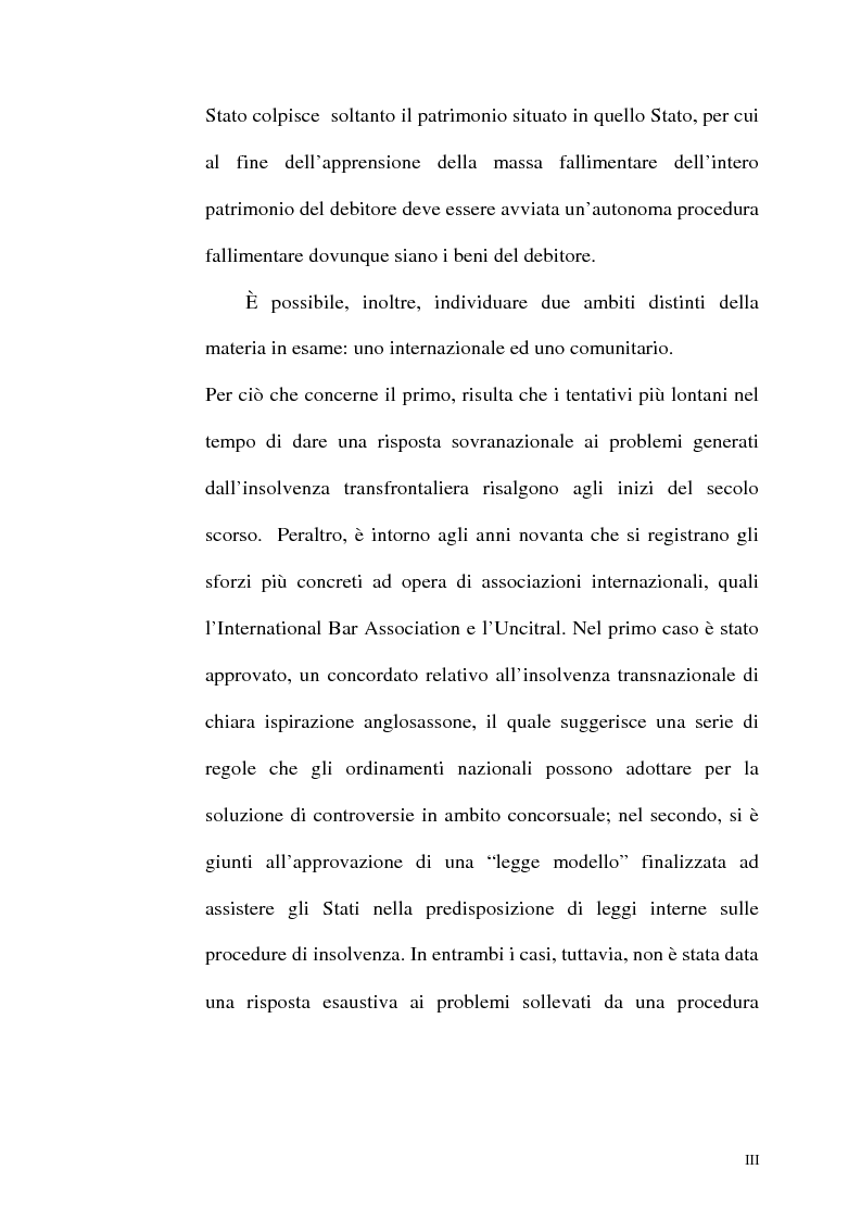Anteprima della tesi: Il fallimento transfrontaliero nel regolamento comunitario 1346/2000 del 29 maggio 2000, Pagina 3