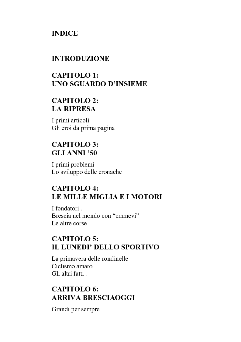 Indice della tesi: Le cronache sportive nella stampa bresciana del secondo dopoguerra, Pagina 1