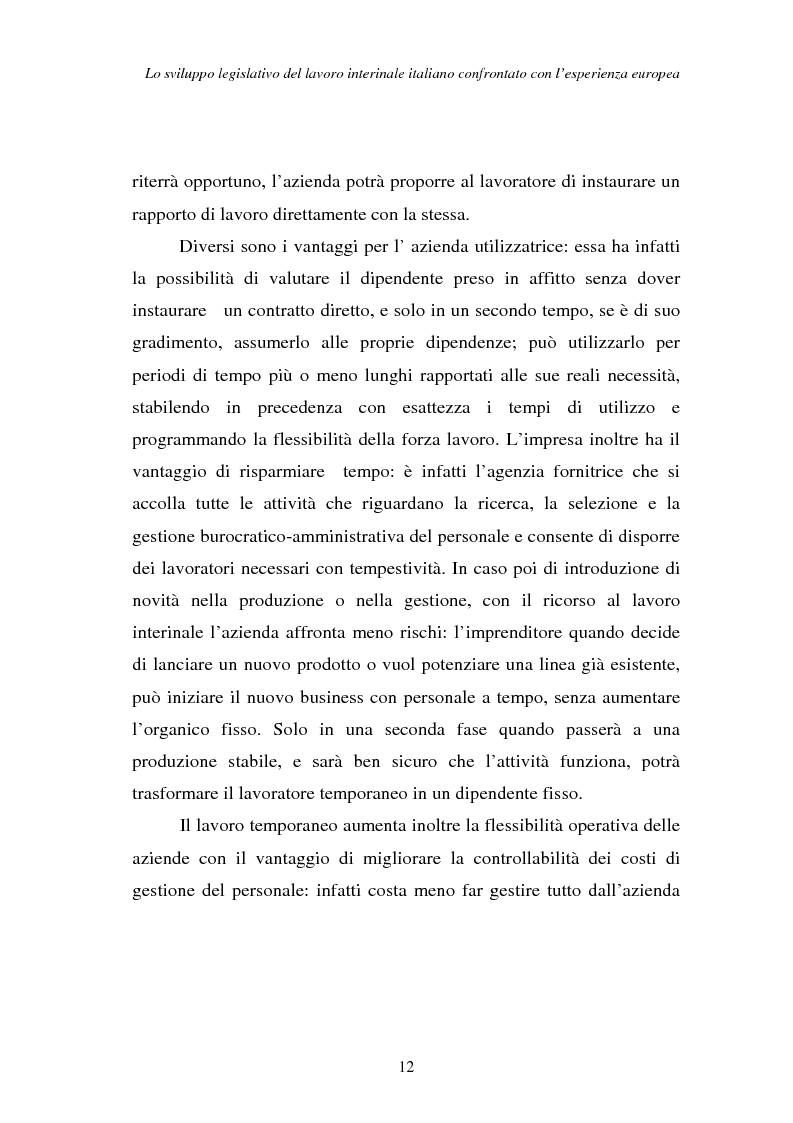 Anteprima della tesi: Lo sviluppo legislativo del lavoro interinale italiano confrontato con l'esperienza europea, Pagina 12