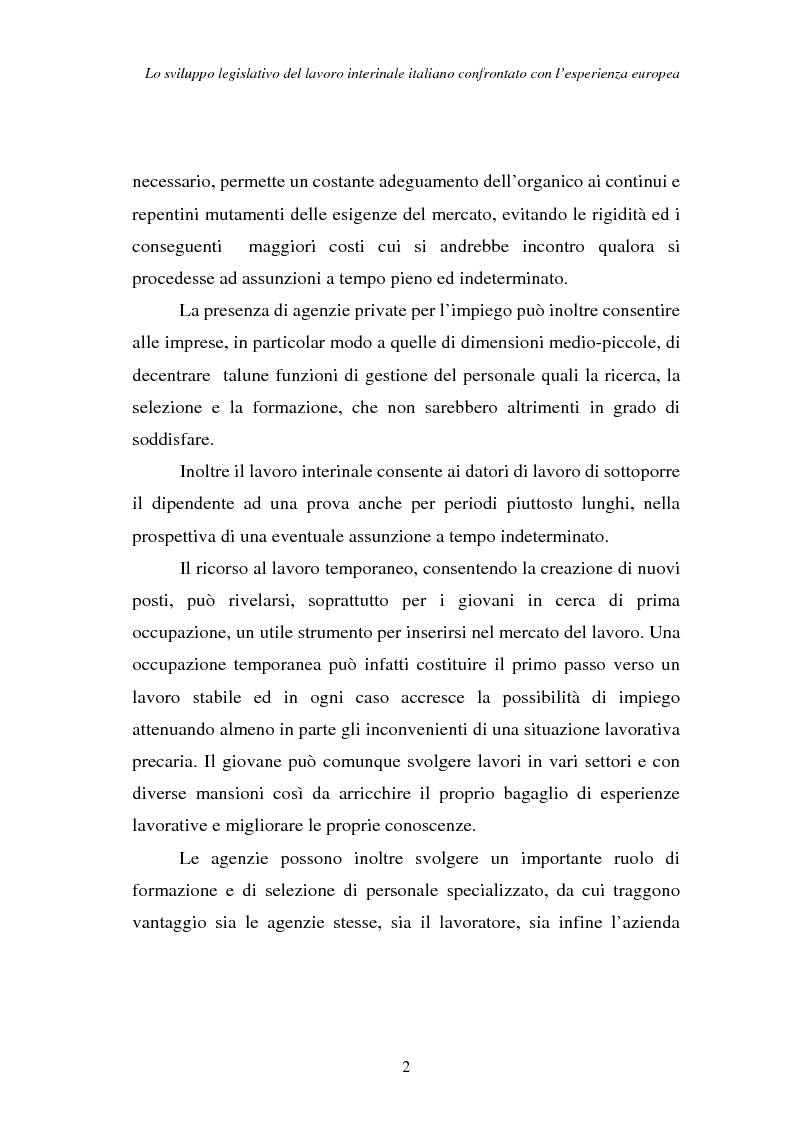 Anteprima della tesi: Lo sviluppo legislativo del lavoro interinale italiano confrontato con l'esperienza europea, Pagina 2