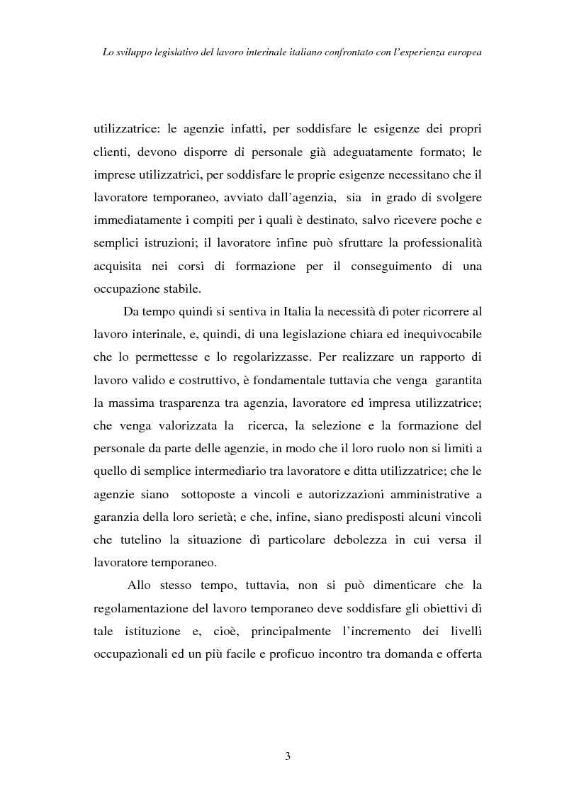 Anteprima della tesi: Lo sviluppo legislativo del lavoro interinale italiano confrontato con l'esperienza europea, Pagina 3