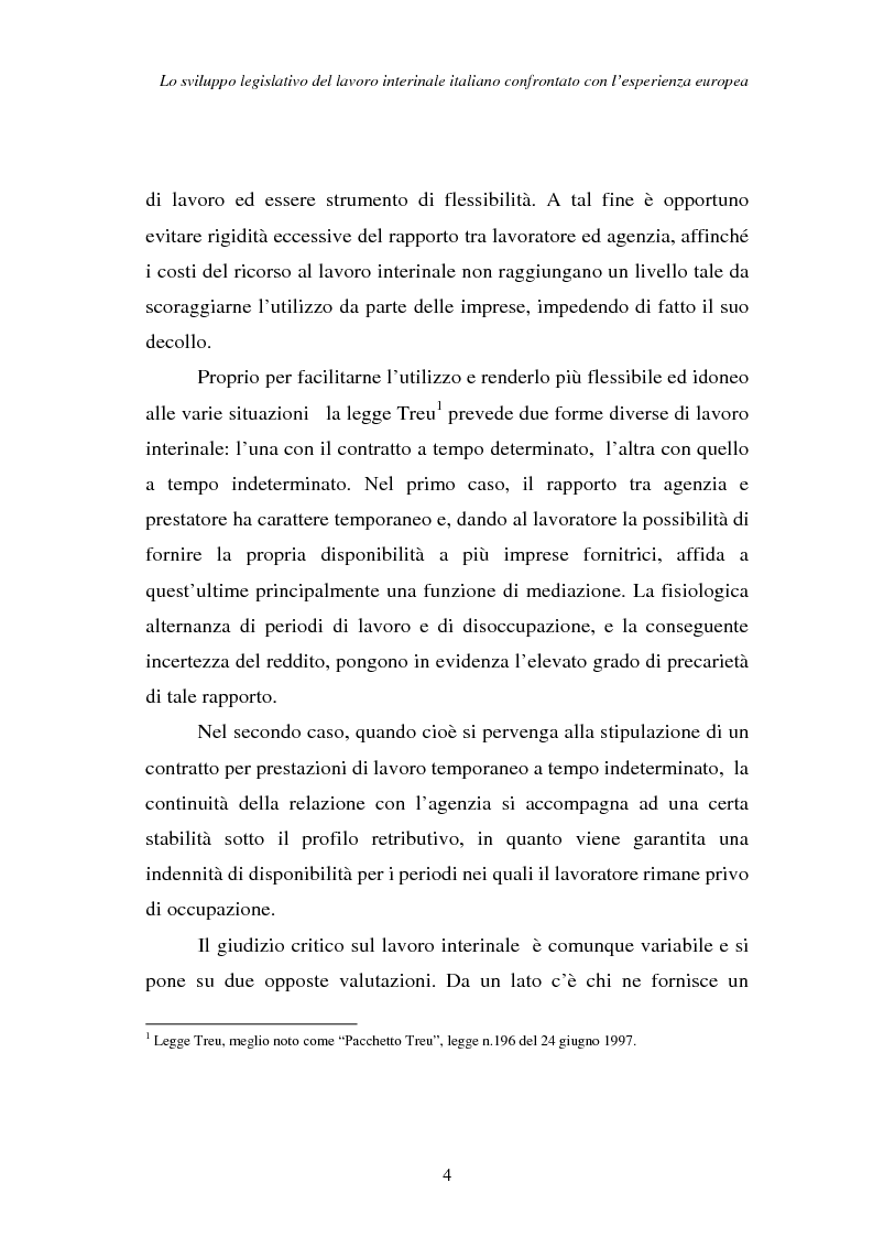 Anteprima della tesi: Lo sviluppo legislativo del lavoro interinale italiano confrontato con l'esperienza europea, Pagina 4