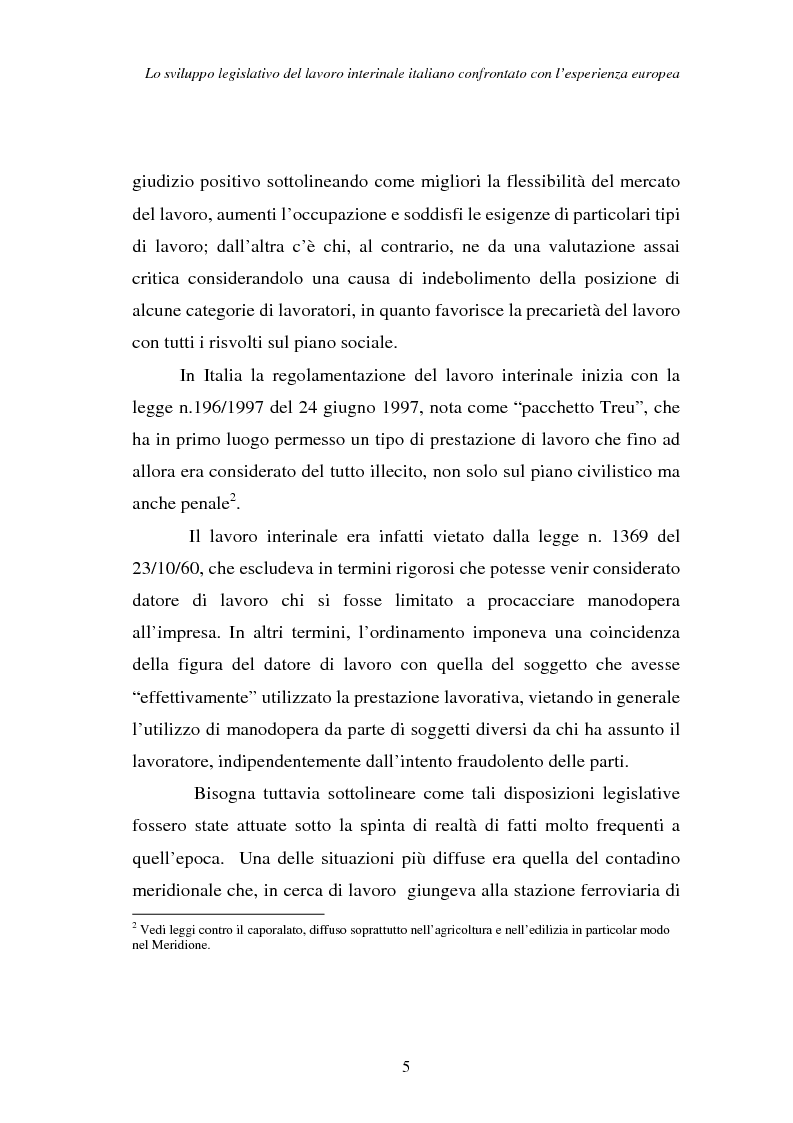 Anteprima della tesi: Lo sviluppo legislativo del lavoro interinale italiano confrontato con l'esperienza europea, Pagina 5