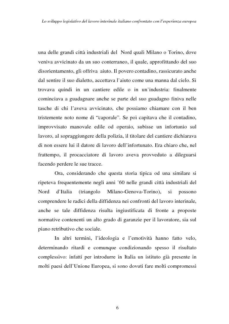 Anteprima della tesi: Lo sviluppo legislativo del lavoro interinale italiano confrontato con l'esperienza europea, Pagina 6