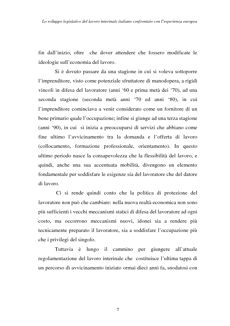 Anteprima della tesi: Lo sviluppo legislativo del lavoro interinale italiano confrontato con l'esperienza europea, Pagina 7