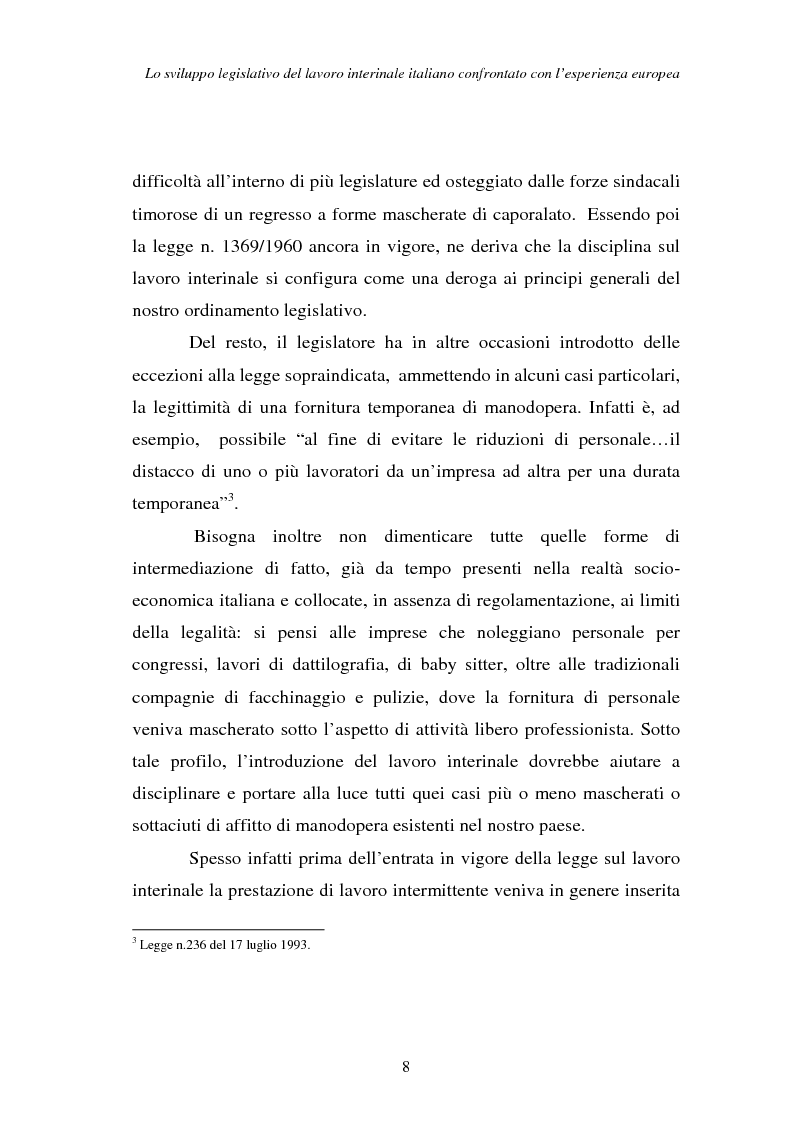 Anteprima della tesi: Lo sviluppo legislativo del lavoro interinale italiano confrontato con l'esperienza europea, Pagina 8