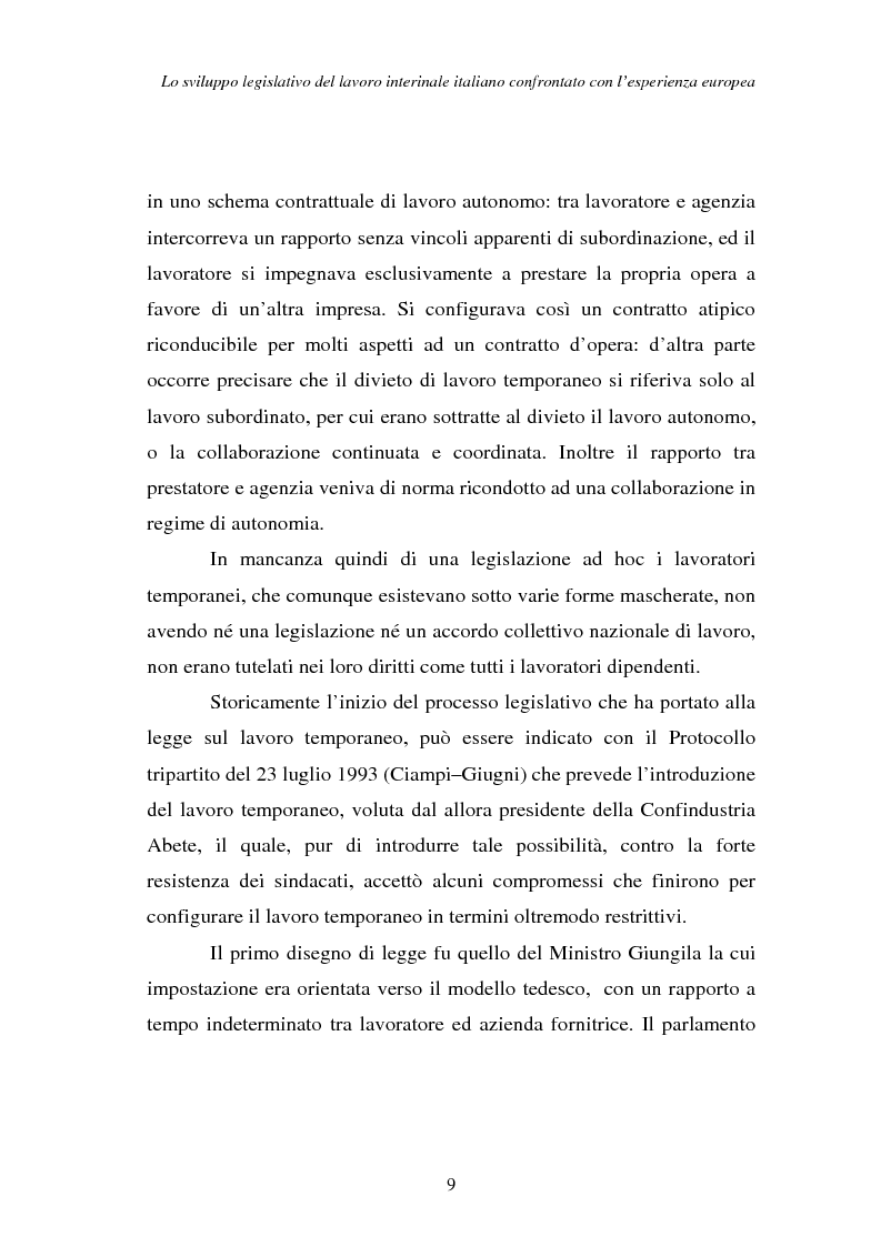 Anteprima della tesi: Lo sviluppo legislativo del lavoro interinale italiano confrontato con l'esperienza europea, Pagina 9