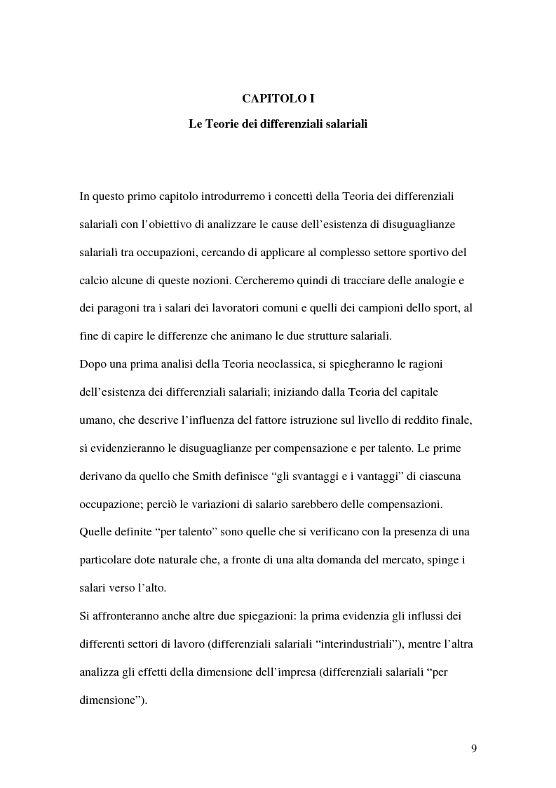 Anteprima della tesi: La teoria economica dei differenziali salariali - Un'applicazione al settore del calcio italiano, Pagina 3