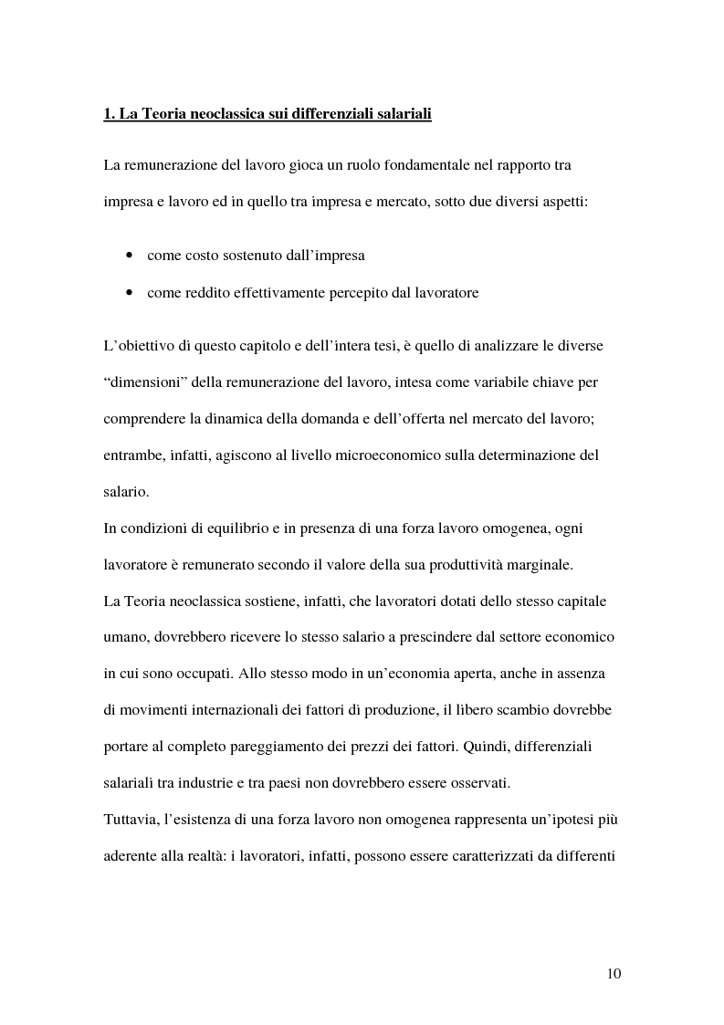 Anteprima della tesi: La teoria economica dei differenziali salariali - Un'applicazione al settore del calcio italiano, Pagina 4