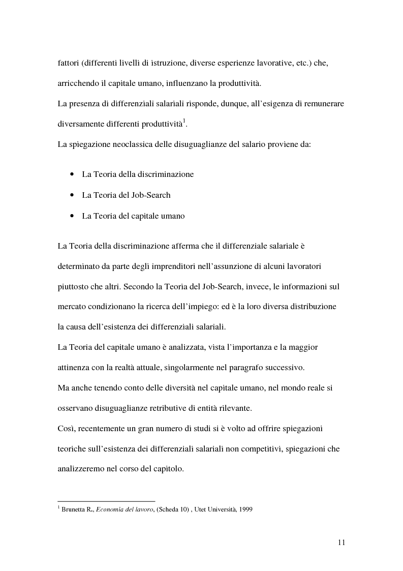 Anteprima della tesi: La teoria economica dei differenziali salariali - Un'applicazione al settore del calcio italiano, Pagina 5