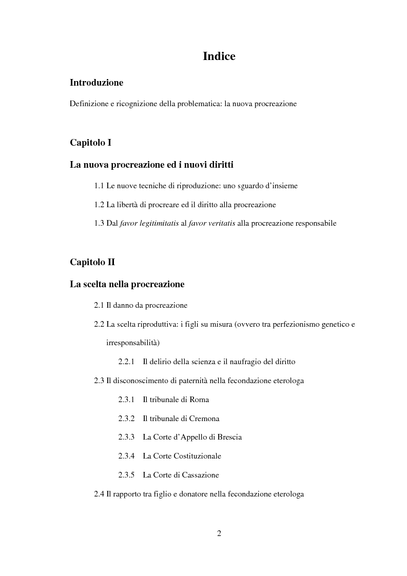 Indice della tesi: Procreazione e scelta responsabile, Pagina 1