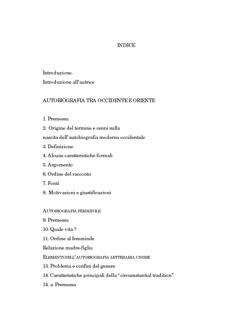 Indice della tesi: Wild Swans: storia, auto/biografia e identità femminile, Pagina 1
