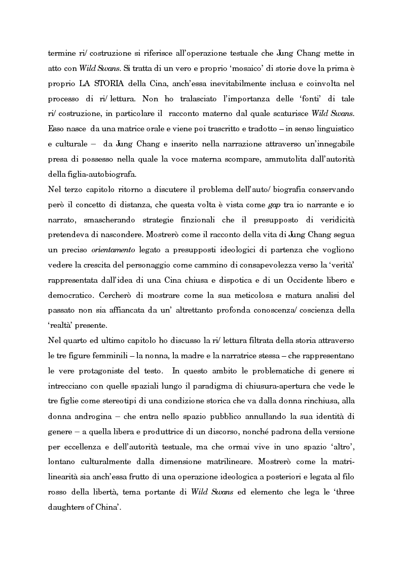 Anteprima della tesi: Wild Swans: storia, auto/biografia e identità femminile, Pagina 3