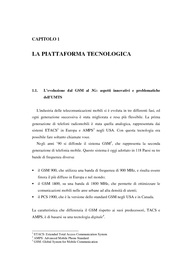Anteprima della tesi: Le soluzioni organizzative adottate dagli operatori di telefonia mobile per lo sviluppo dell'Umts, Pagina 5