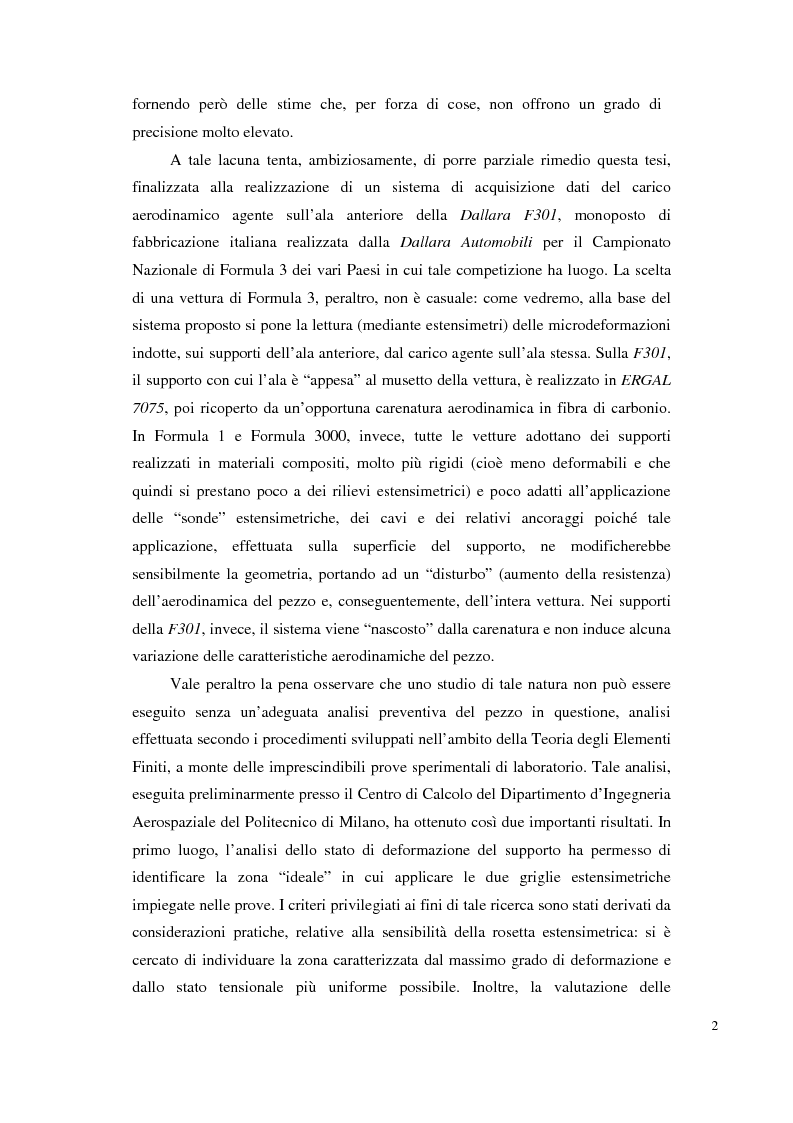Anteprima della tesi: Bilancia estensimetrica sull'ala anteriore di una vettura di Formula 3, Pagina 2