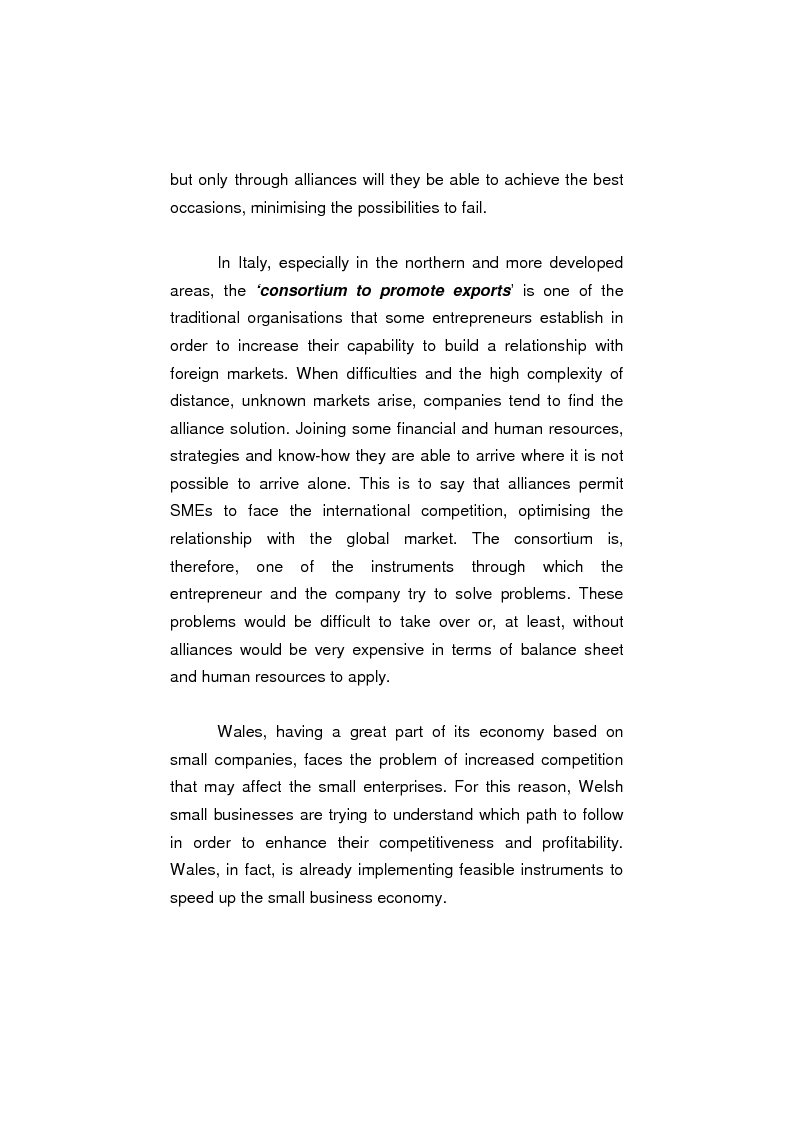 Anteprima della tesi: The process of internationalisation of small and medium sized enterprises: the Italian case of the ‘Consortium to promote exports’ and the existing instruments for Welsh small companies, Pagina 2