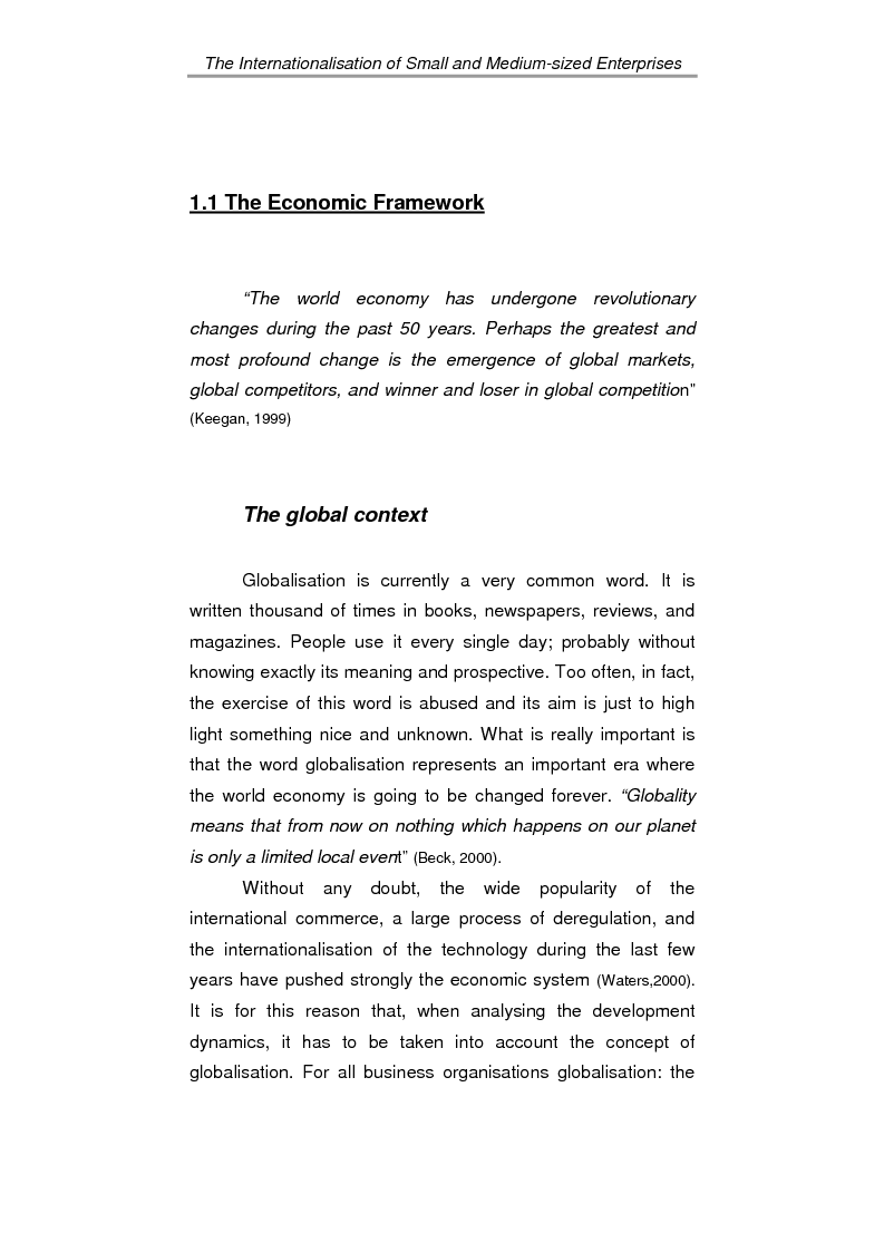 Anteprima della tesi: The process of internationalisation of small and medium sized enterprises: the Italian case of the ‘Consortium to promote exports’ and the existing instruments for Welsh small companies, Pagina 5