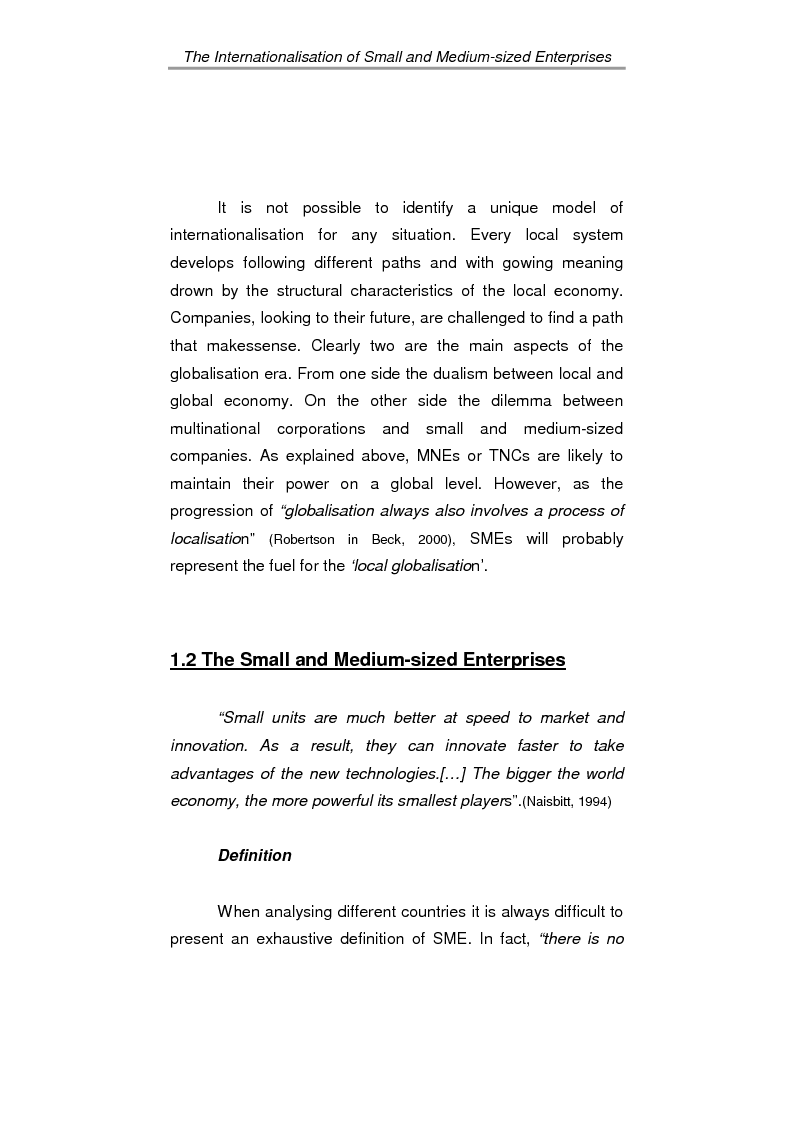 Anteprima della tesi: The process of internationalisation of small and medium sized enterprises: the Italian case of the ‘Consortium to promote exports’ and the existing instruments for Welsh small companies, Pagina 8