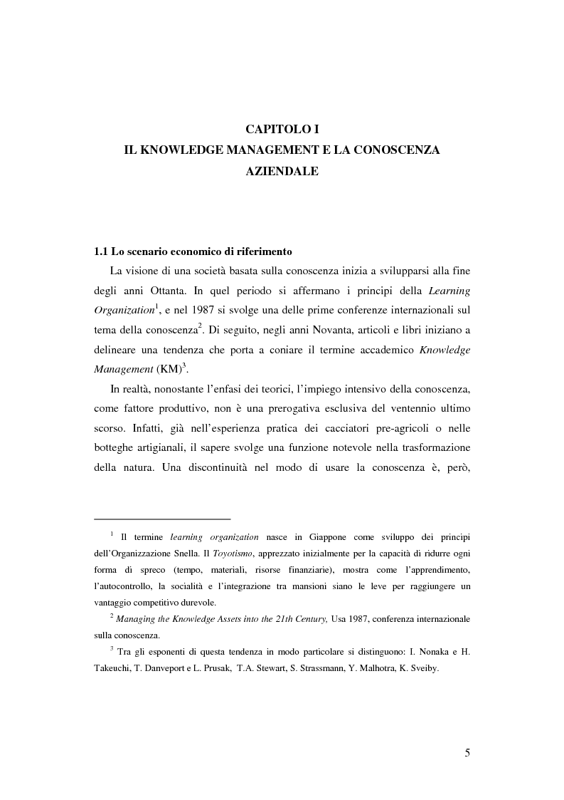 Anteprima della tesi: Le nuove determinanti dell'organizzazione aziendale: il modello Knowledge Management, Pagina 5