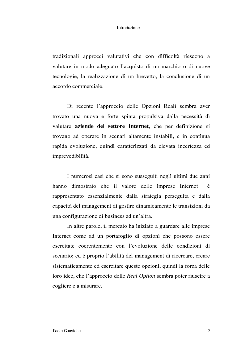 Anteprima della tesi: Le opzioni reali: un approccio per la valutazione di aziende che operano in contesti di elevata incertezza, Pagina 2