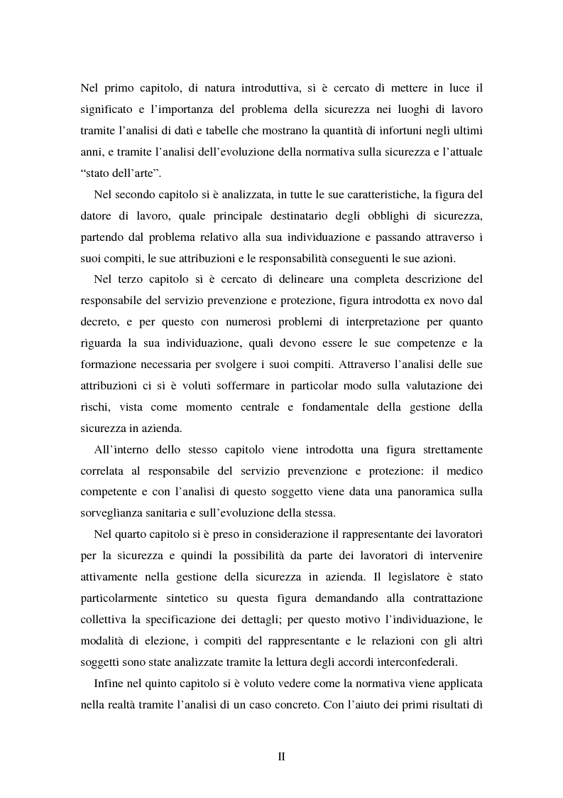 Anteprima della tesi: I soggetti predisposti all'obbligo di attuazione della sicurezza nel D. Lgs. n. 626/94, Pagina 2