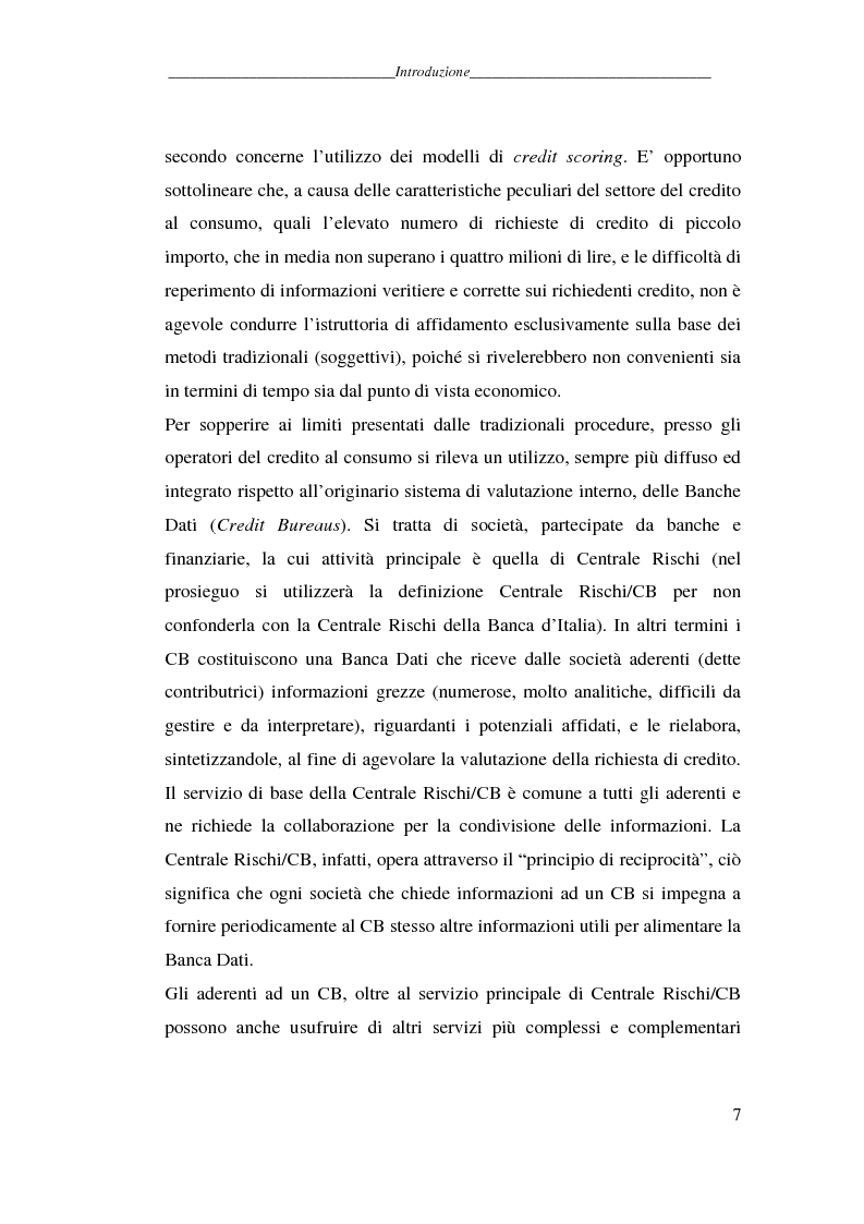 Anteprima della tesi: L'attività dei credit bureaus e la valutazione del rischio nel credito al consumo, Pagina 2