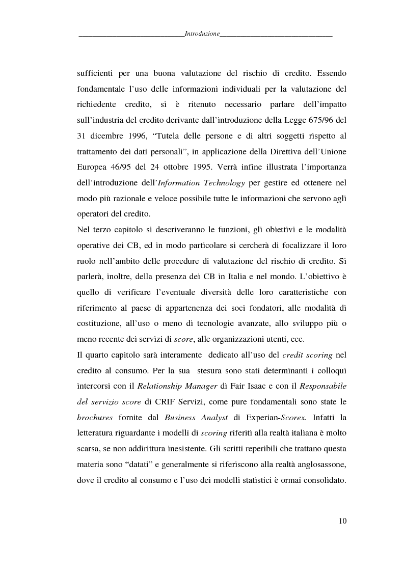 Anteprima della tesi: L'attività dei credit bureaus e la valutazione del rischio nel credito al consumo, Pagina 5