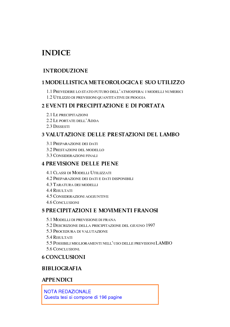 Indice della tesi: Utilizzo di previsioni meteorologiche a mesoscala: il modello Lambo sul bacino dell’Adda, Pagina 1