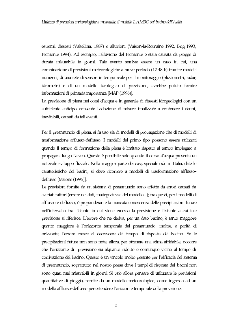 Anteprima della tesi: Utilizzo di previsioni meteorologiche a mesoscala: il modello Lambo sul bacino dell’Adda, Pagina 2