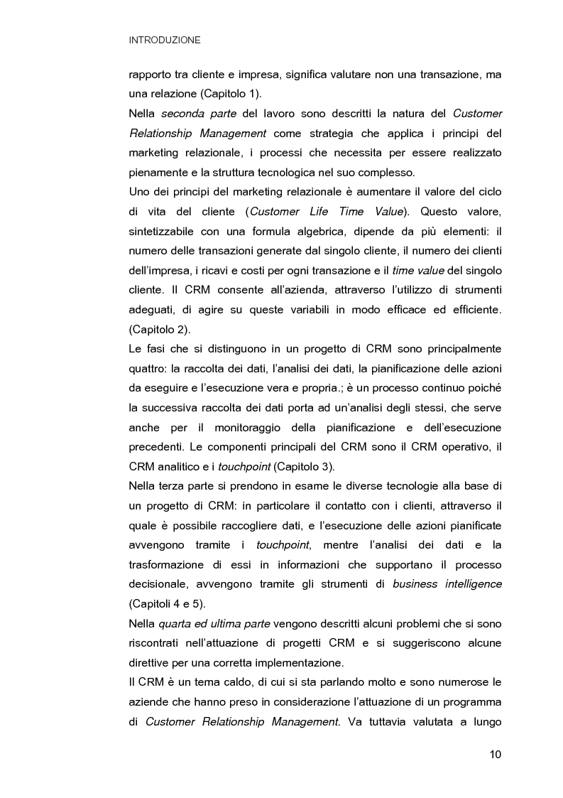 Anteprima della tesi: Customer Relationship Management. Caratteristiche e implementazione di una strategia cliente-centrica, Pagina 2