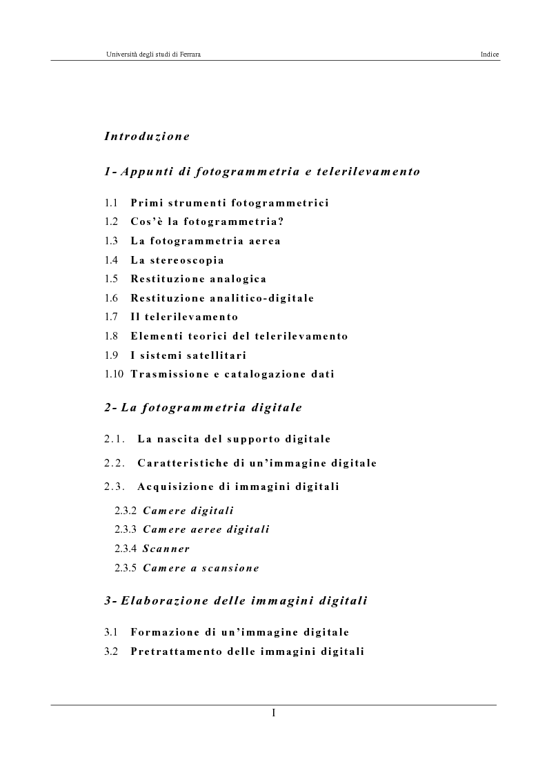 Indice della tesi: Georeferenziazione automatica di immagini satellitari ad alta risoluzione, Pagina 1