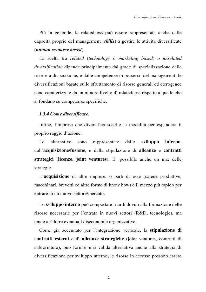 Anteprima della tesi: Diversificazione e coerenza d'impresa: un'applicazione alle imprese leader nell'industria manifatturiera italiana (1993-1996), Pagina 12