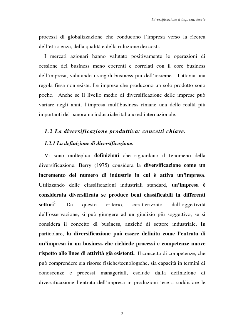 Anteprima della tesi: Diversificazione e coerenza d'impresa: un'applicazione alle imprese leader nell'industria manifatturiera italiana (1993-1996), Pagina 2
