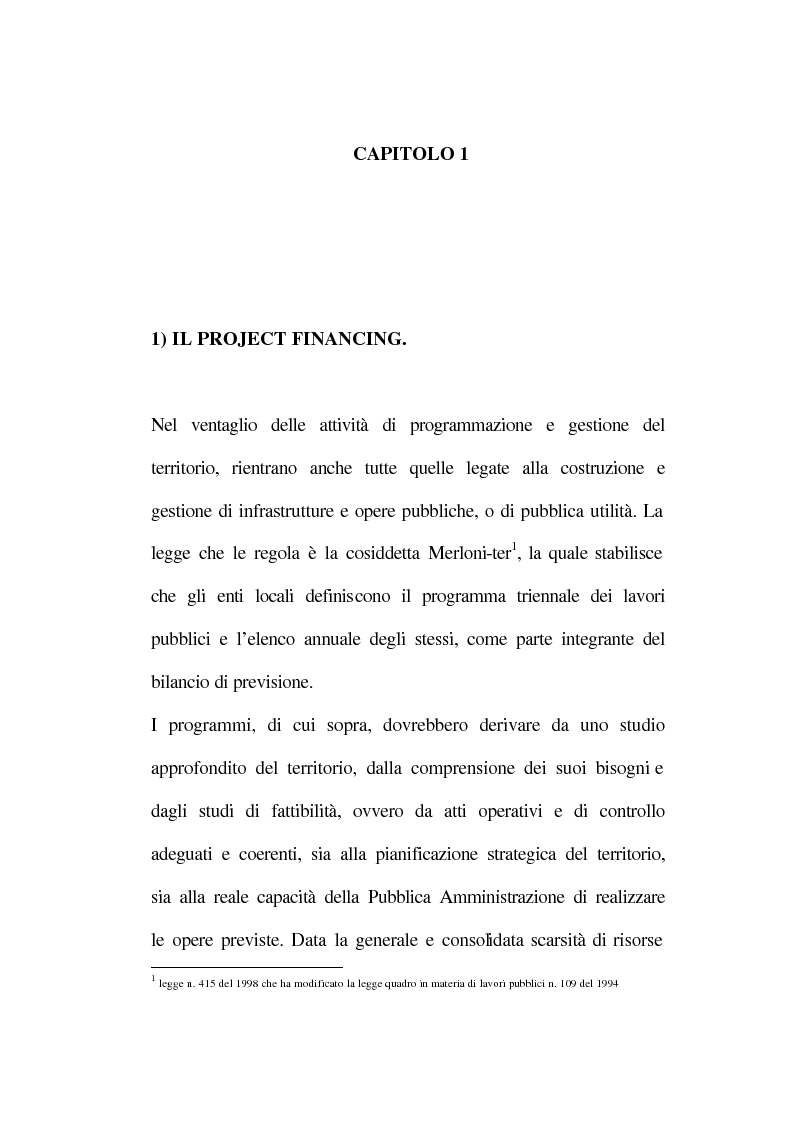 Anteprima della tesi: La tecnica del project financing: quadro normativo ed applicazioni – La realizzazione di un impianto Cdr, Pagina 6