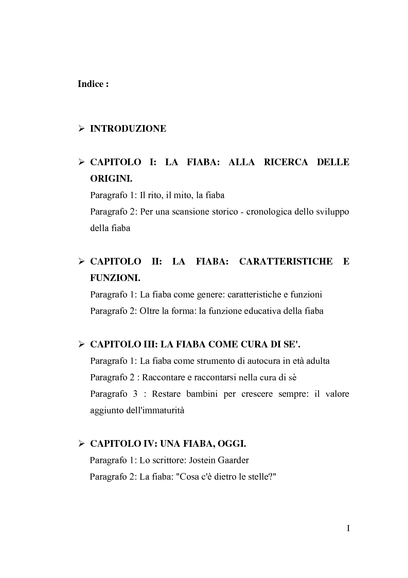 Indice della tesi: La fiaba nella cura di sè, Pagina 1