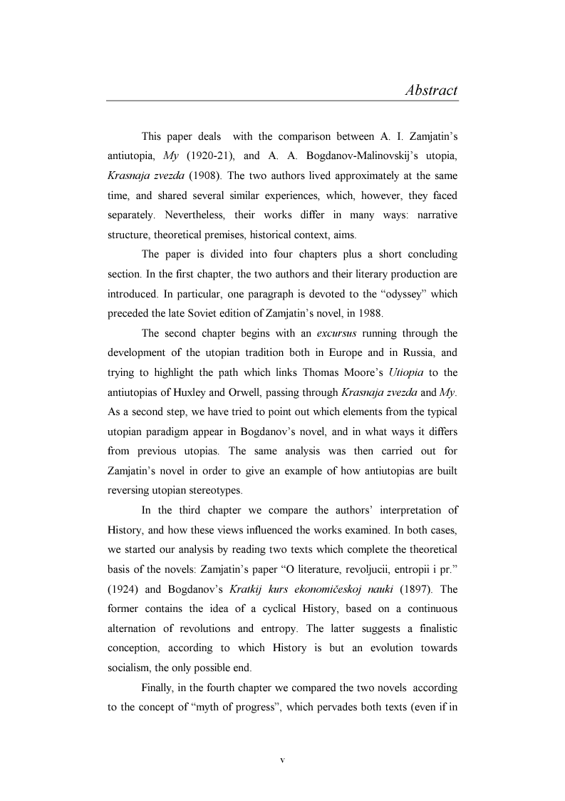 Anteprima della tesi: Utopia e antiutopia socialista (''My''di E.I. Zamjatin e ''Krasnaja zvezda''di A.A. Bogdanov), Pagina 3