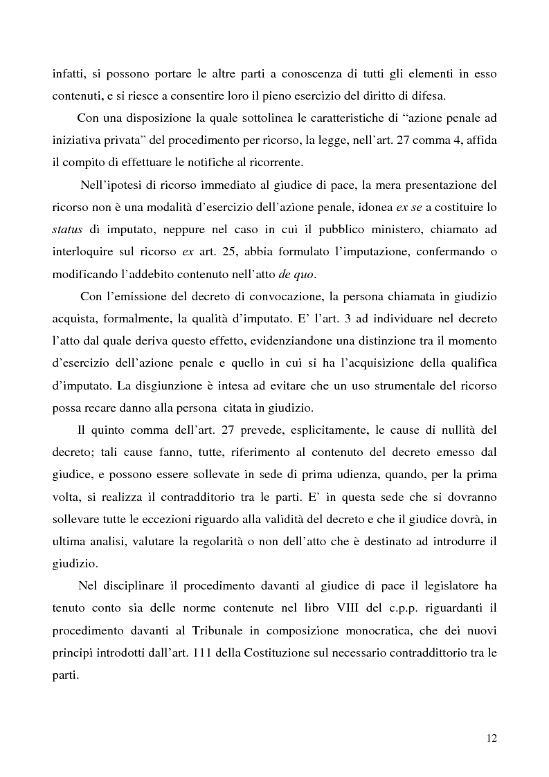 Anteprima della tesi: L'azione privata nel procedimento penale davanti al giudice di pace, Pagina 12