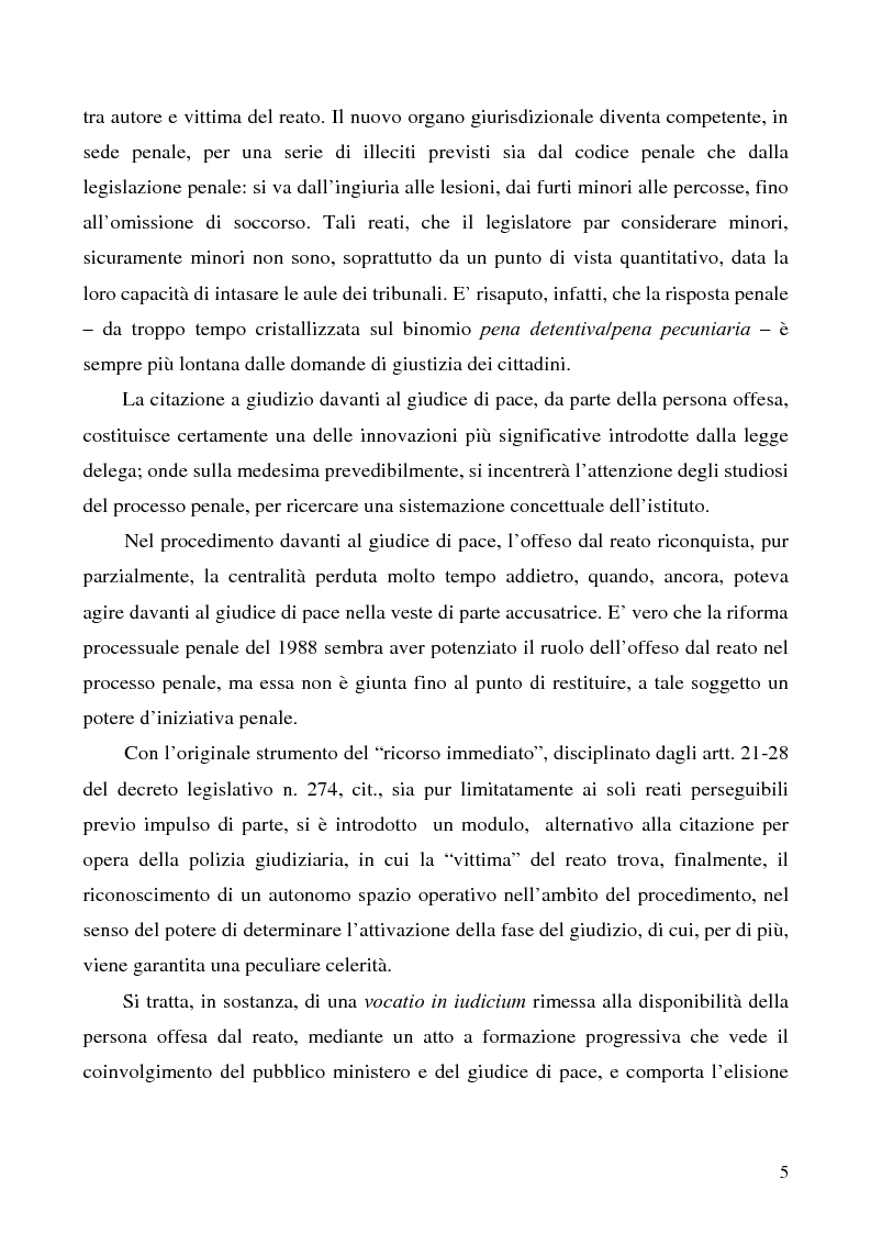 Anteprima della tesi: L'azione privata nel procedimento penale davanti al giudice di pace, Pagina 5