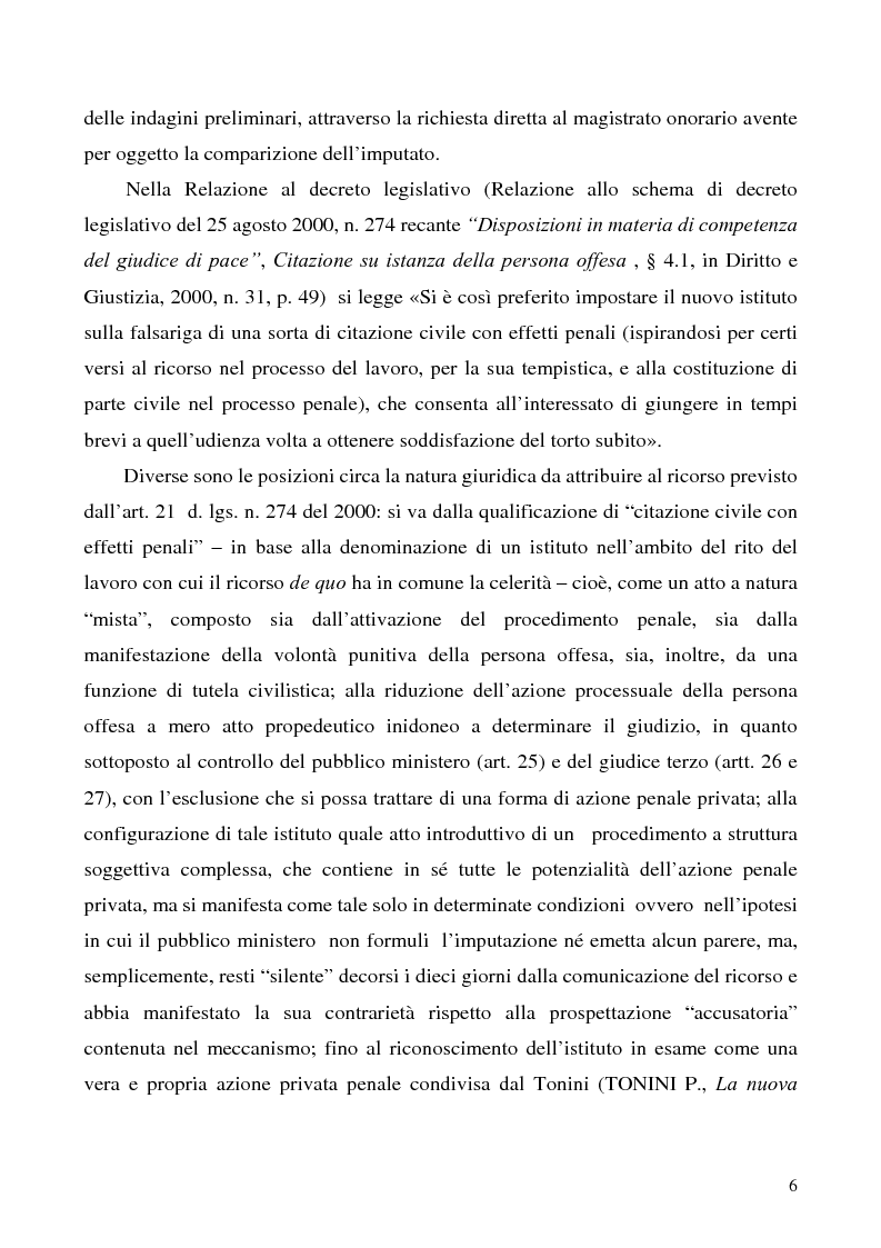 Anteprima della tesi: L'azione privata nel procedimento penale davanti al giudice di pace, Pagina 6