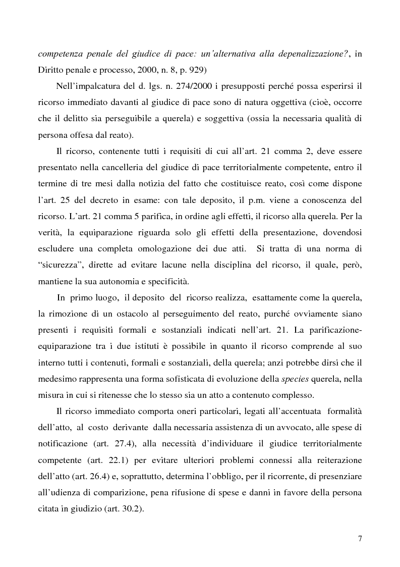 Anteprima della tesi: L'azione privata nel procedimento penale davanti al giudice di pace, Pagina 7