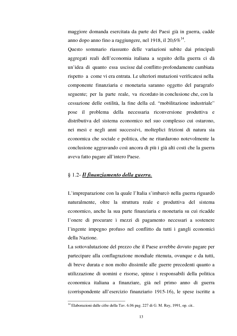Anteprima della tesi: L'evoluzione del debito pubblico italiano dalla fine della prima guerra mondiale al consolidamento del 1926 ed i suoi effetti macroeconomici e redistributivi, Pagina 13