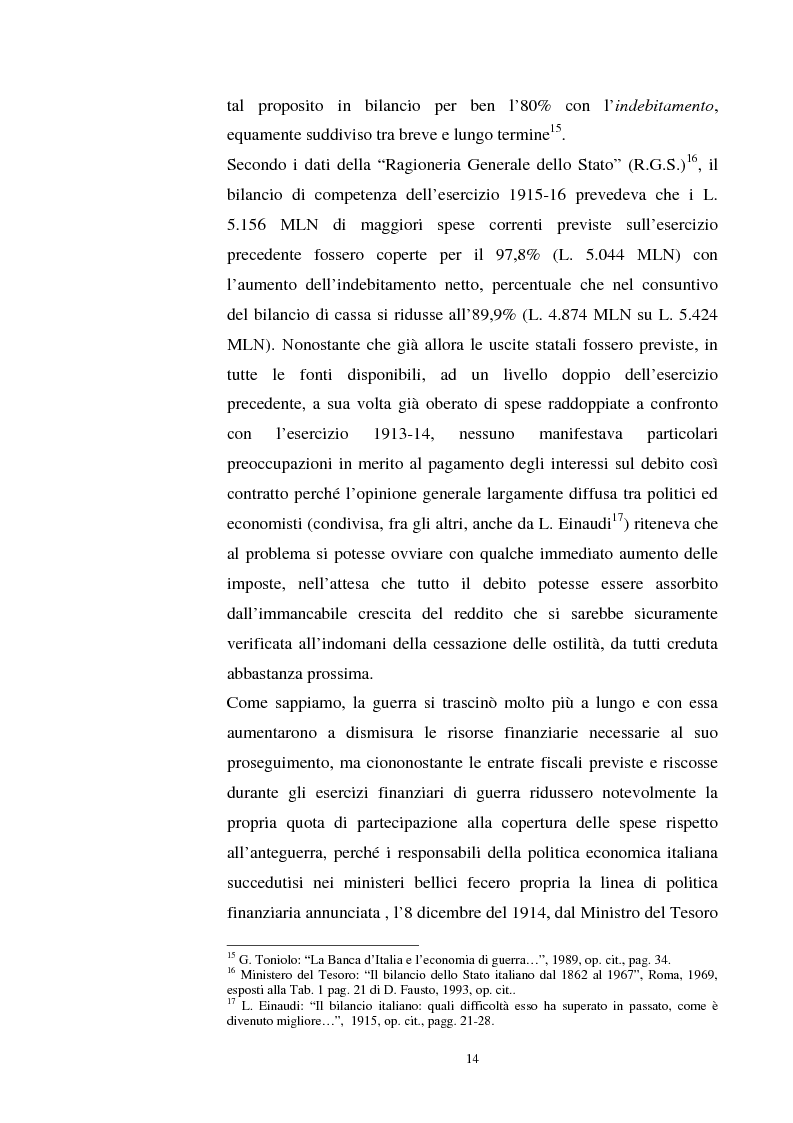 Anteprima della tesi: L'evoluzione del debito pubblico italiano dalla fine della prima guerra mondiale al consolidamento del 1926 ed i suoi effetti macroeconomici e redistributivi, Pagina 14