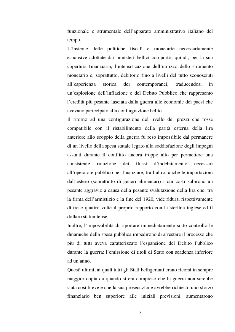 Anteprima della tesi: L'evoluzione del debito pubblico italiano dalla fine della prima guerra mondiale al consolidamento del 1926 ed i suoi effetti macroeconomici e redistributivi, Pagina 2