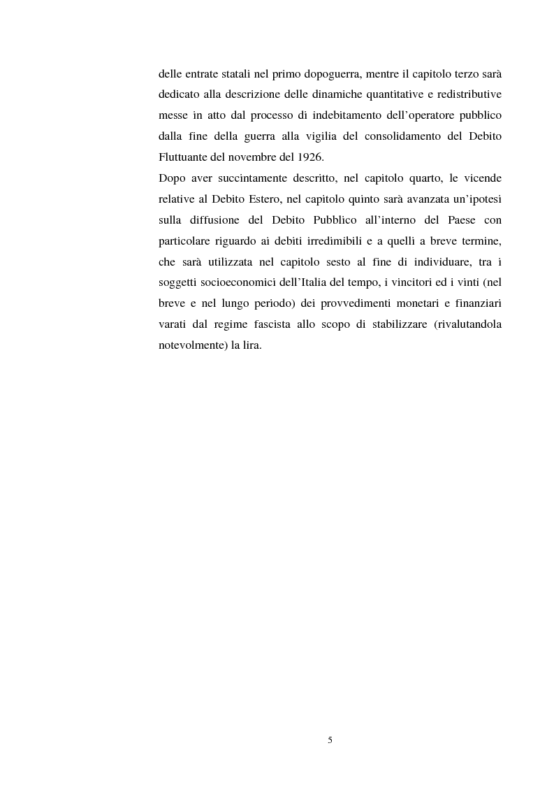 Anteprima della tesi: L'evoluzione del debito pubblico italiano dalla fine della prima guerra mondiale al consolidamento del 1926 ed i suoi effetti macroeconomici e redistributivi, Pagina 5