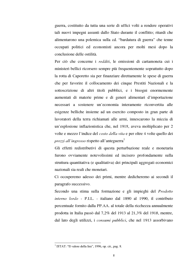 Anteprima della tesi: L'evoluzione del debito pubblico italiano dalla fine della prima guerra mondiale al consolidamento del 1926 ed i suoi effetti macroeconomici e redistributivi, Pagina 8