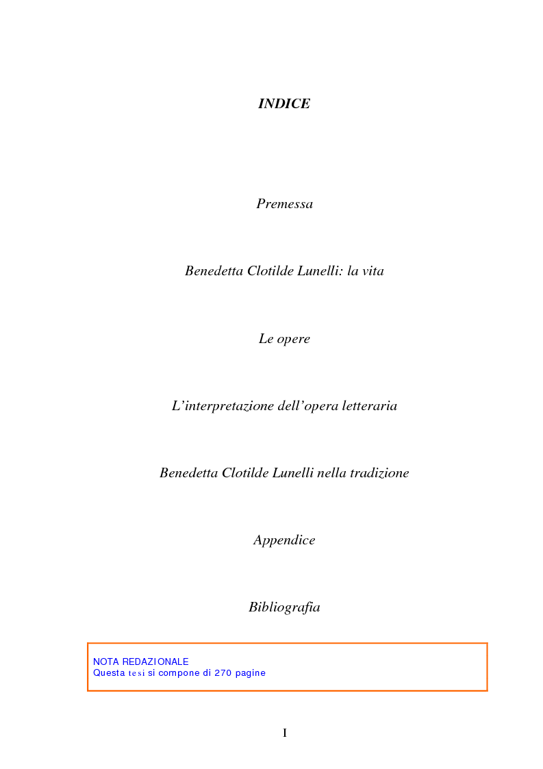Indice della tesi: Una dama in Parnaso: l'arcade piemontese Benedetta Clotilde Lunelli Spinola (1700-1774), Pagina 1