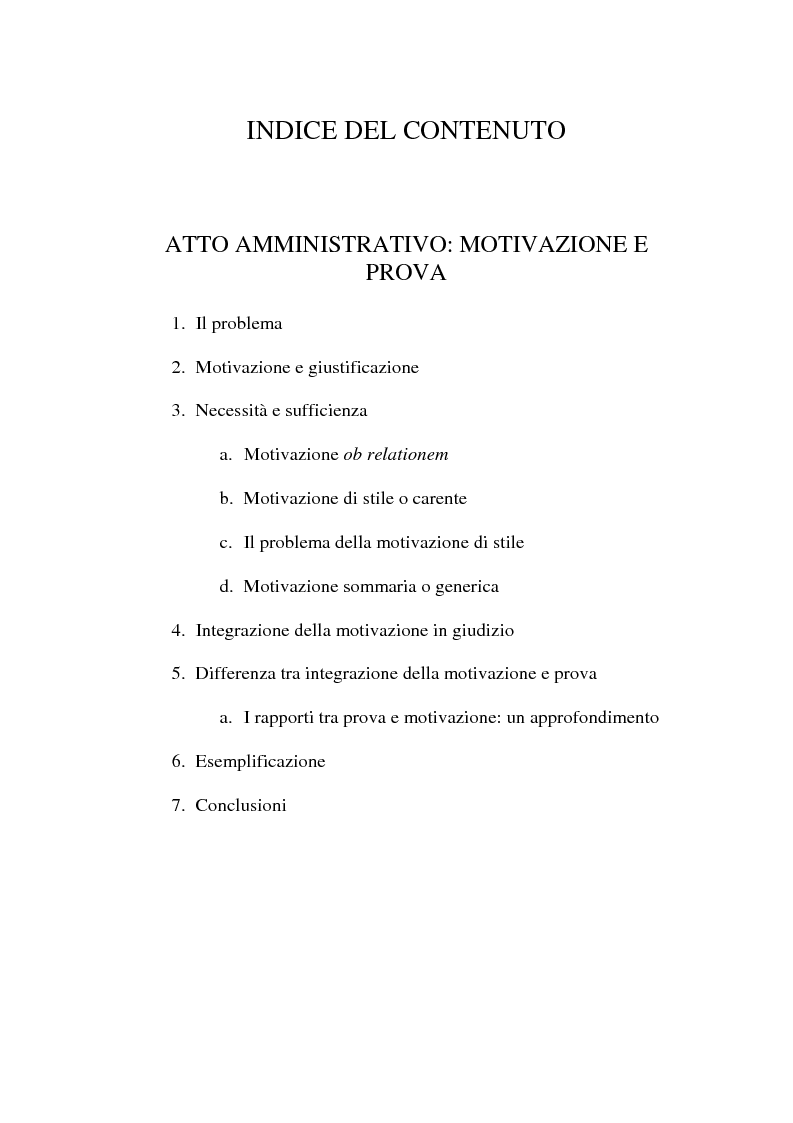 Indice della tesi: Atto amministrativo: motivazione e prova. L'autotutela nel diritto tributario, Pagina 1