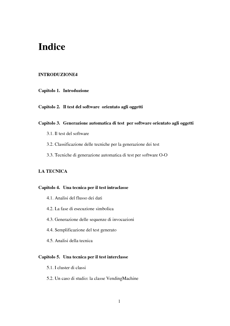 Indice della tesi: Una tecnica per il test interclasse, Pagina 1